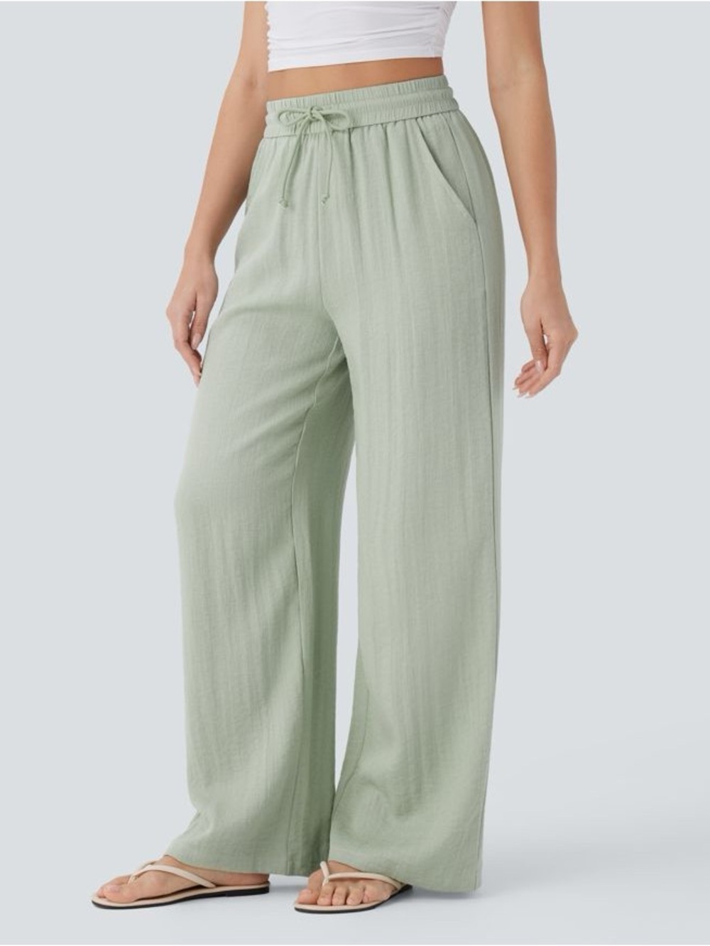 HALARA Light Sage Wide-Leg Drawstring Pants